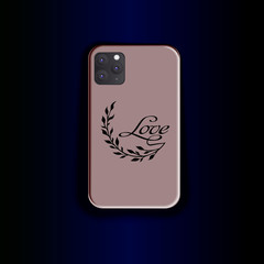 Vector smartphone case template - stylish accessory. Trend design print cover branch with slots nerd style and inscription love.