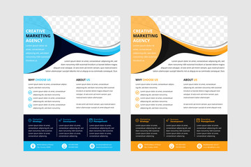 Flyer, brochure, poster, annual report, magazine cover vector template. Modern corporate design. photo space, one flyer is combination light and dark blue. the other one combination orange and black