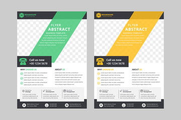 Vertical poster flyer pamphlet brochure cover design layout space for photo background, vector illustration template in A4 size. Black, white, green and orange color.