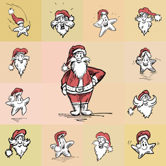 Happy Santa icon set - Christmas background of xmas card