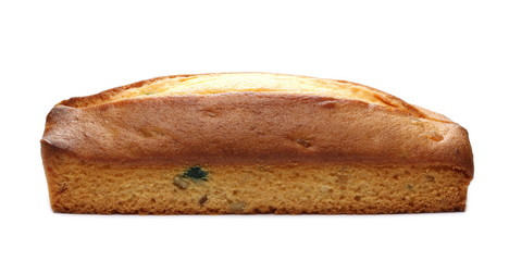 Fruit cake, loaf isolated on white background