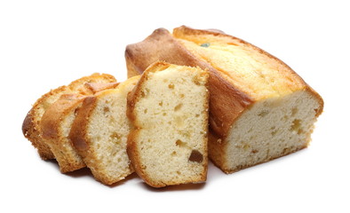 Fruit cake slices isolated on white background