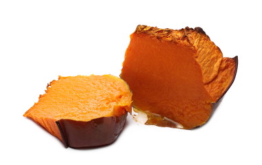 Baked muscat squash slices isolated on white background