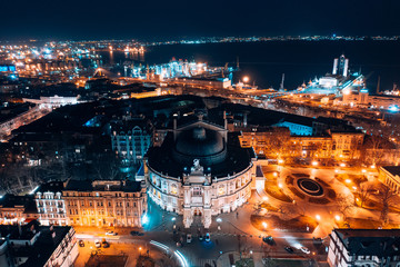 Night view of the opera house in Odessa