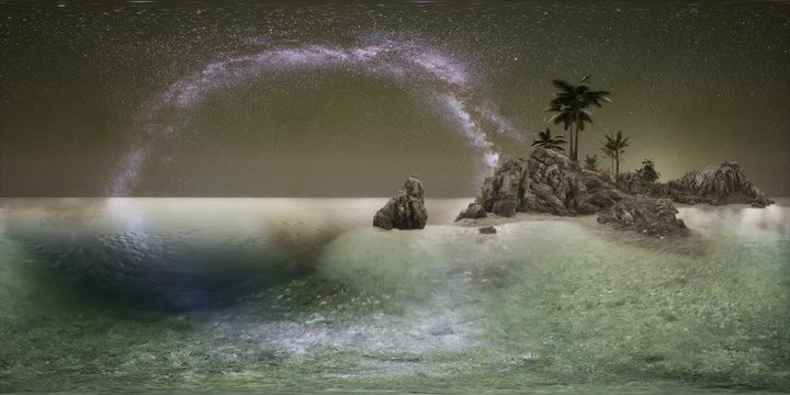 VR 360 Beautiful fantasy tropical beach with Milky Way star in night skies