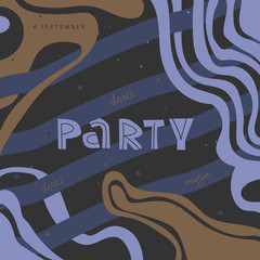 PARTY cartoon typography. Space theme. Logo hand drawn vector lettering. For art template design, poster, banner, idea, cover, print, flyer, sign