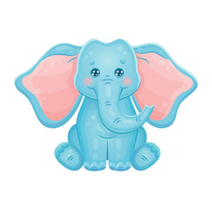 Cute Blue Pink Elephant Illustration.