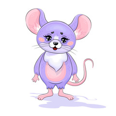 Cute Cartoon Mouse. Raster Illustration.