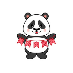 Happy Panda Bear With a Festive Red Flags.