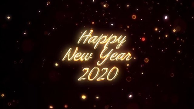 Happy New Year 2020 beautiful golden text animation on particle background postcard