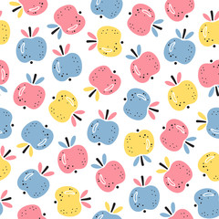 Apple Fruit Background. Abstract Seamless Pattern with Apples. Colorful Fruits Wallpaper. Healthy Summer Food Background 