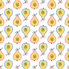 Fruit Background with Pears. Abstract Seamless Pattern with Pear Slices or Guava. Colorful Fruits Wallpaper. Healthy Summer Food Background 