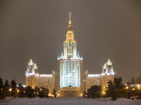 Lomonosov Moscow State University, one of seven stalinism skyscrapers known as Seven Sisters, educational public research university. Moscow, Russia
