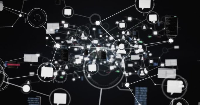 Connecting people on the internet, abstract social network connections - Flight through digital network animation - seamless repeating loop