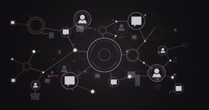 Computer mouse click opens digital network spreading animation