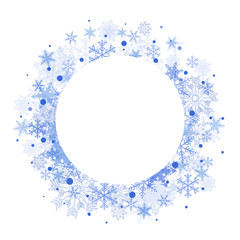 Winter round frame of snowflakes. Empty place for your text. New Year and Christmas card
