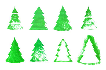 Set of realistic green paint christmas trees
