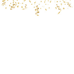 Golden curved confetti isolated on transparent background. Confetti burst. Festive vector illustration
