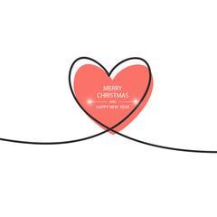 Happy New Year 2020 with glitch Heart in continuous drawing lines in a flat style in continuous drawing lines. The work of flat design. Symbol of love and tenderness