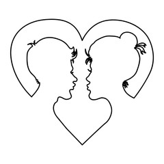 silhouette of man and woman , valentines day greetings, heart shape frame, vector illustration of a couple in love.