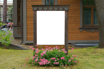 mock-up empty wooden frame poster with white blank space