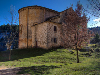 Fototapeta na wymiar Templar Hermitage of San Bartolomé - Located in the Rio Lobos Canyon (Protected Natural Park) is a beautiful Romanesque church from the 13th century