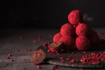 chocolate truffle with raspberry powder