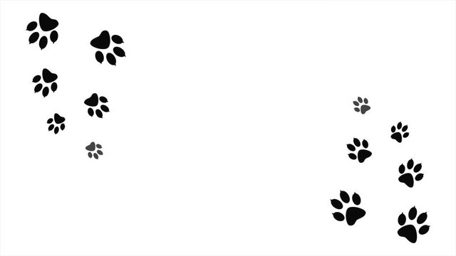 Frame paw prints of animal.  Background with traces  Footprints  of animals. Cartoon comic funny paws.