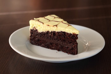 Slice of banana chocolate cake