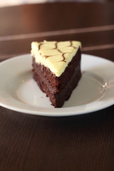 Slice of banana chocolate cake