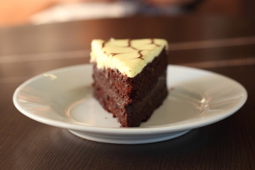 Fototapeta na wymiar Slice of banana chocolate cake