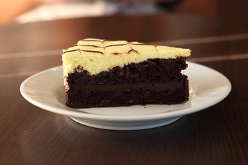Slice of banana chocolate cake