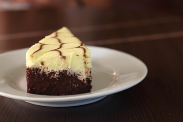 Slice of banana chocolate cake