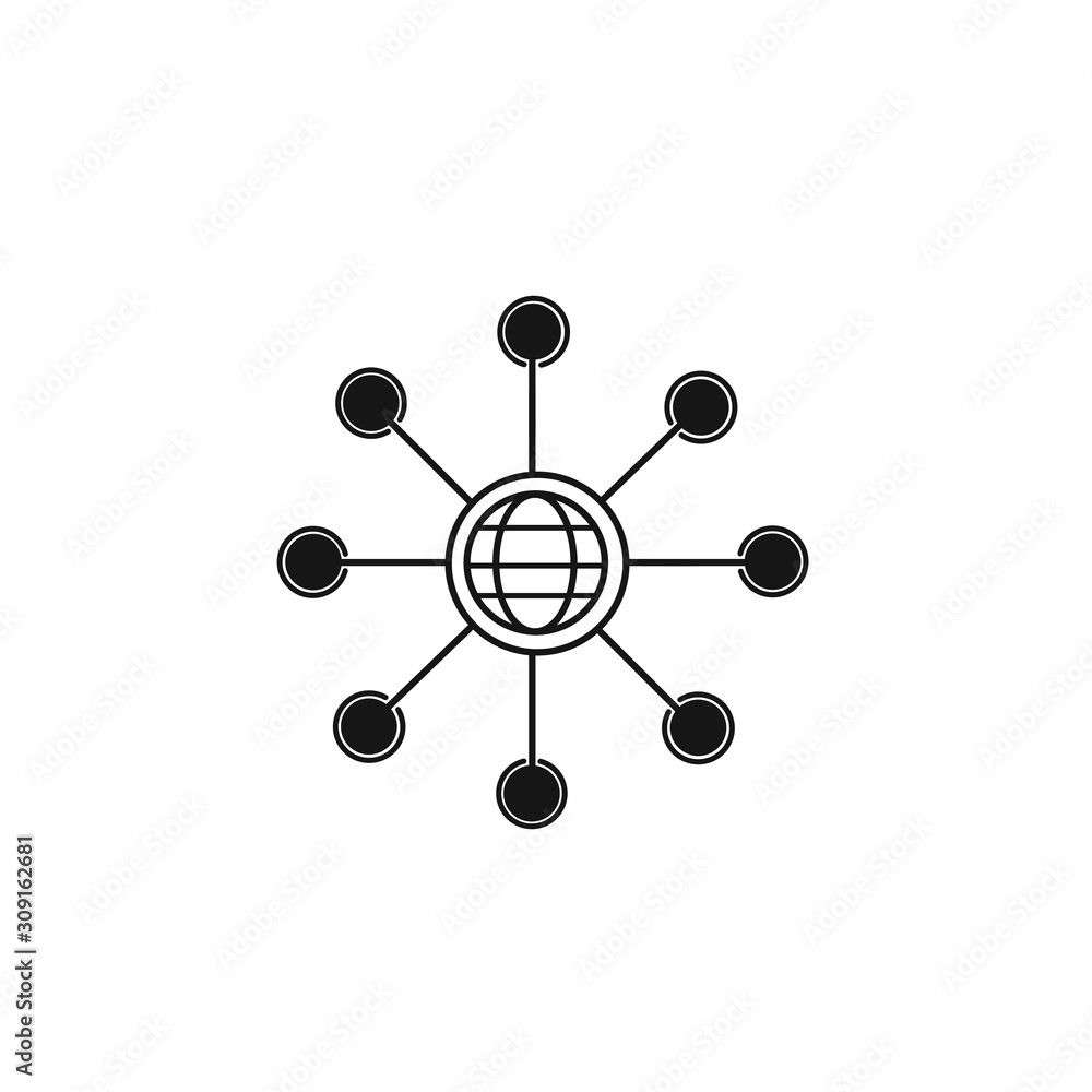 Poster global networking icon on white background