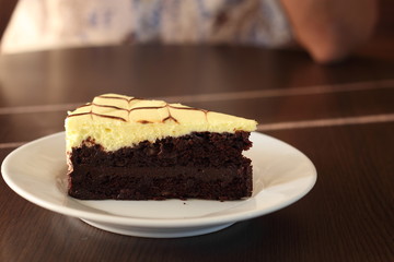 Slice of banana chocolate cake