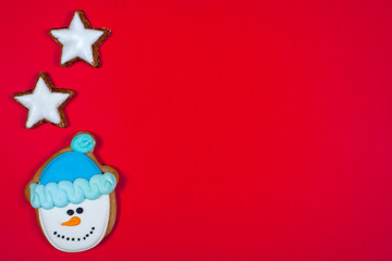 Tasty homemade Christmas cookies on color background