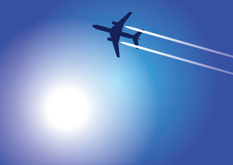The image of aircraft flying high in the sky
