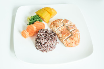 Clean food, Chicken grilled and vegetable and rice berry