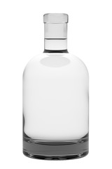 Clear White Glass Whiskey, Vodka, Gin, Rum, Ticture, Moonshine or Tequila Bottle. 17oz (16 oz) or 500 ml (50 cl, 0.5l) of volume. 3D Illustration Isolated on White Background.
