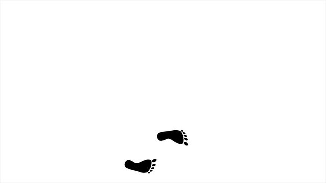 Frame footprints of a walking man. Human feet animated on white isolated background.