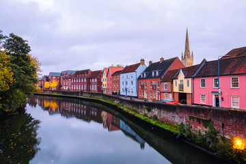 View of colorful historical houses in the center of Norwich, England, UK - 309168243