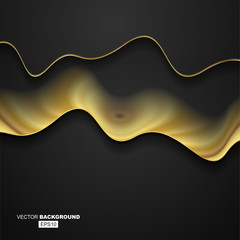 Black Modern Fluid Background Composition with Dark Gradients and Gold Metal Wavy Line with Shadow
