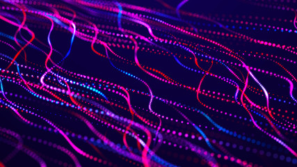 Lights background. Colored music wave. Digital technology background. Big data digital code. Futuristic dots background. 3D rendering