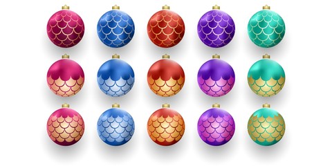 Christmas ball with  mermaid scales vector illustration