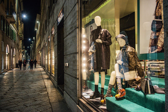 Milan, Italy - November 10, 2016: Street With Luxury Clothing In Milan Fashion District.