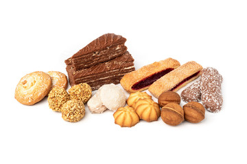 Different types of cookies isolated on white background.