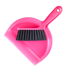 Set of red scoop and brush isolated on white background. The view from the top.