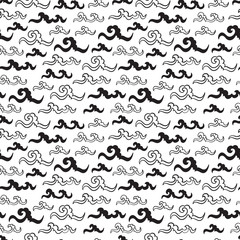 Sea Waves Vector Seamless pattern. Hand drawn Doodle Black Wave. Black and White Cartoon Sea or Ocean Background