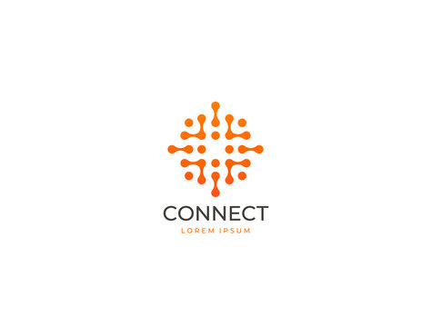 Abstract digital connection technology logo. Letter O logotype. Simple high tech design. Modern vector icon.