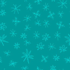 Hand Drawn blue Snowflakes Christmas Seamless Patt